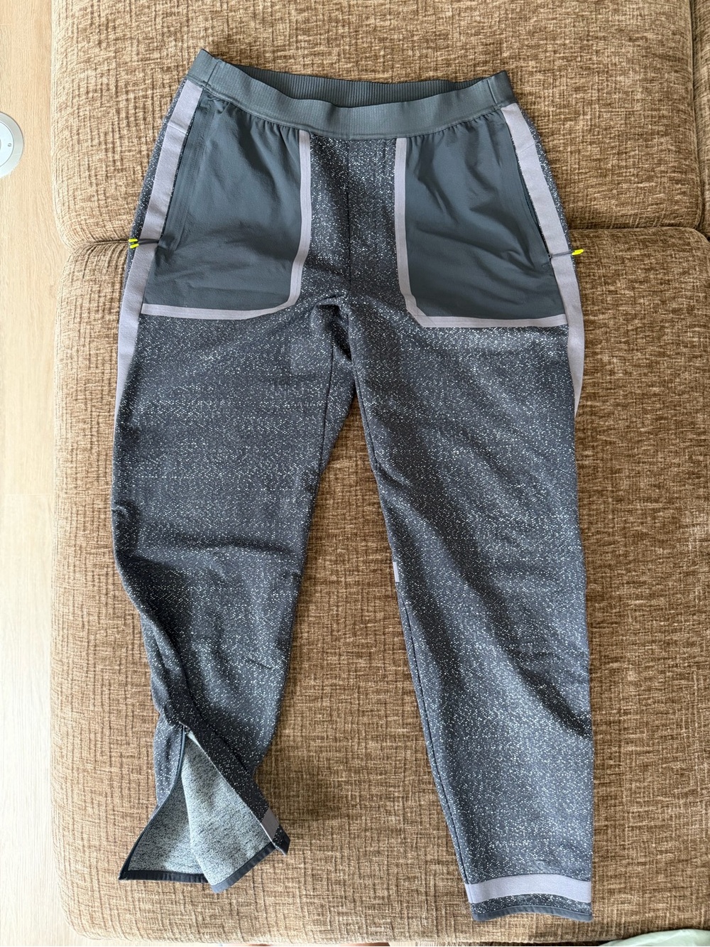 Robert Geller Heather Gray Performance Pants with Dark Olive Waistband